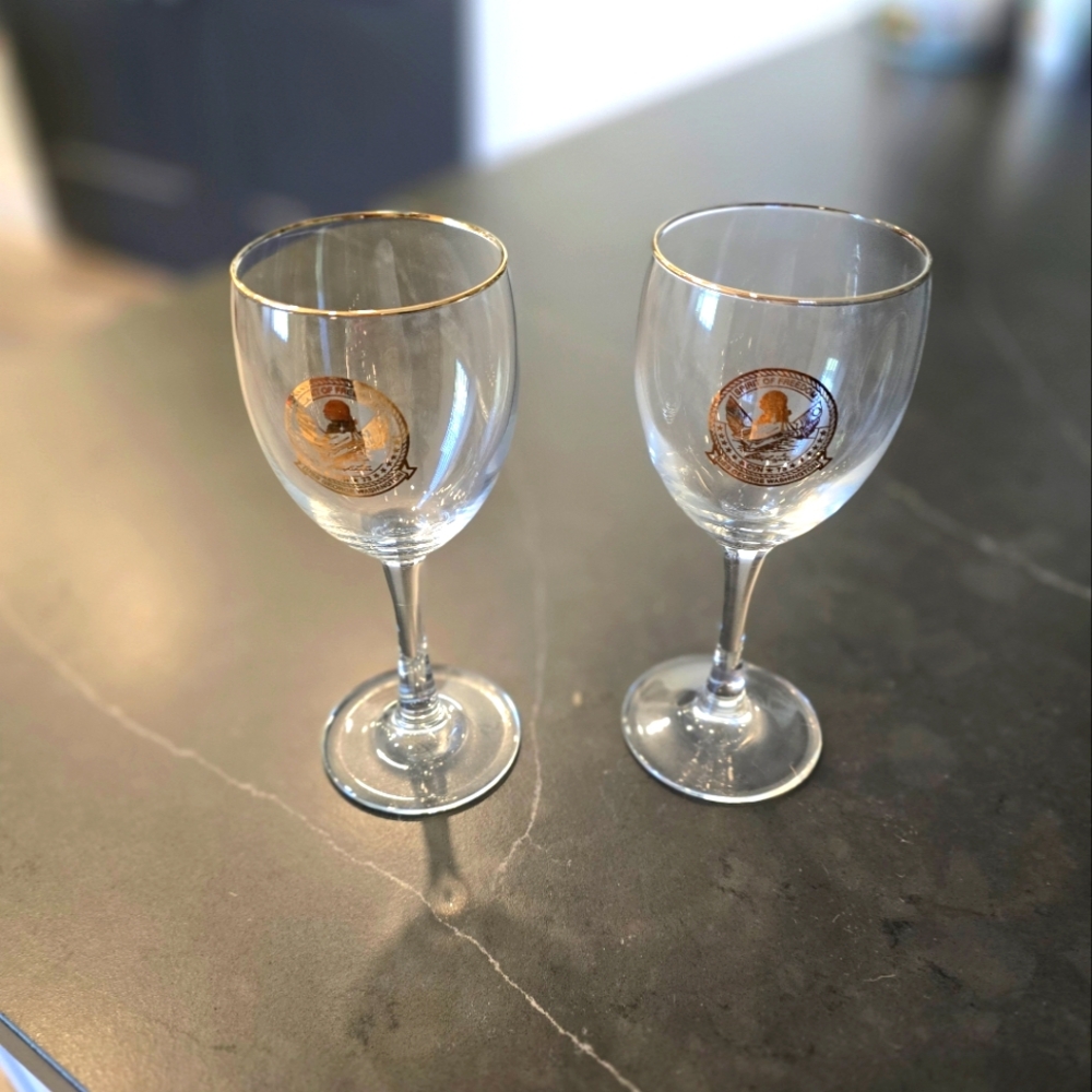 Elegant Gold-Rimmed Wine Glasses, Navy, USS George Washington, Never Used